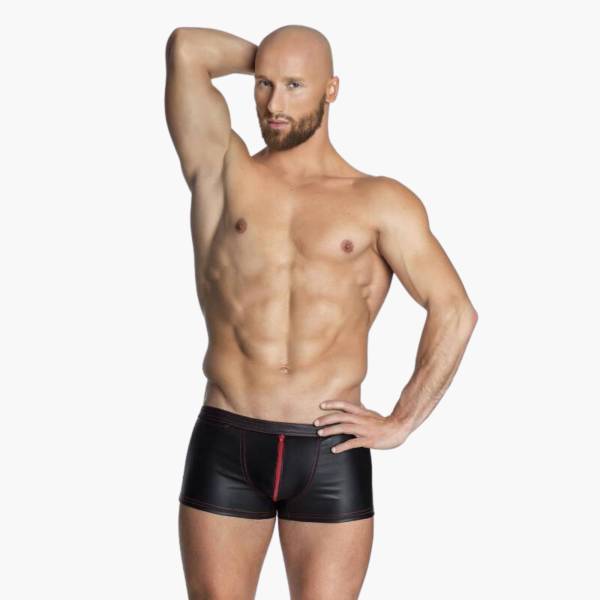 BOXER WETLOOK ZIP ROUGE